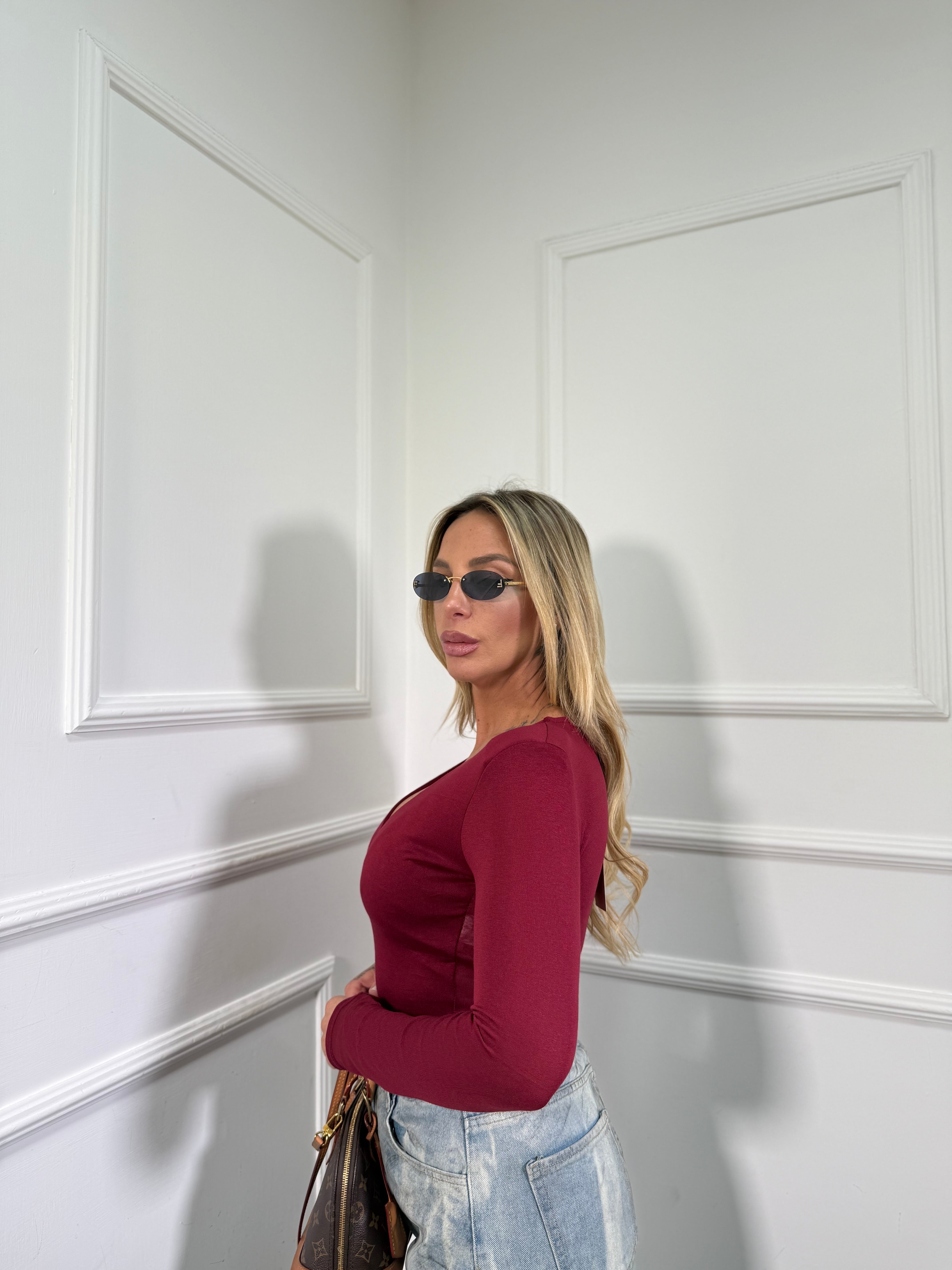Body scollo a V con spalline marvi bordeaux 5291