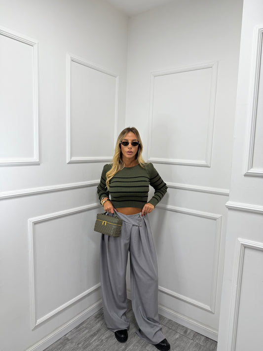 Pantaloni palazzo bustino asimmetrico Dinner grigio 18172