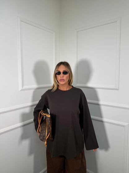 Shirt in cotone manica campana Crissy cioccolato 22640