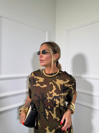 Abito midi semi velato militare (marrone)