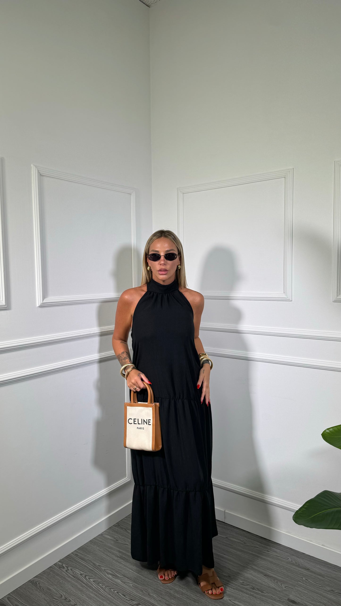 Abito midi con balze Desy nero