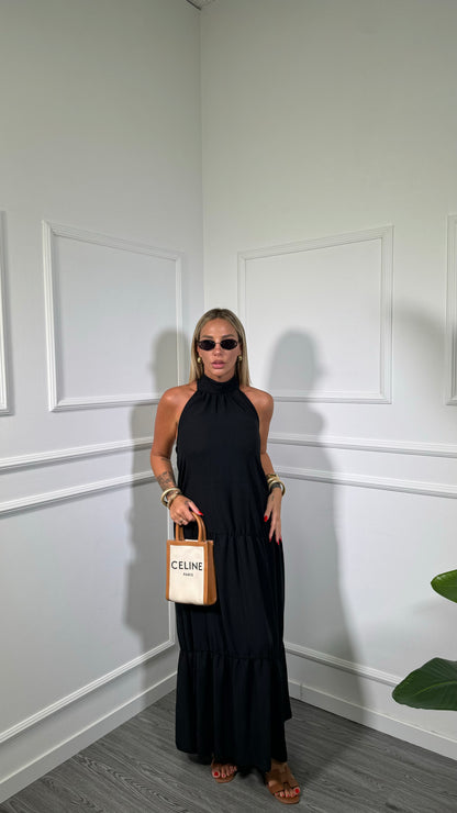 Abito midi con balze Desy nero