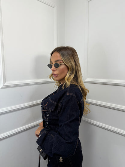 Giacca in denim stringata Dark lavaggio zero 6627