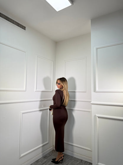Abito midi in lycra con spalline Abraxas cioccolato 14483
