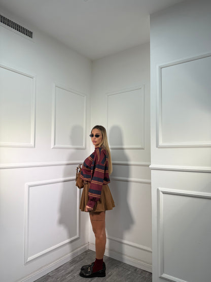 Gonna lana cotta a pieghe con cinturino Lily biscotto 6786