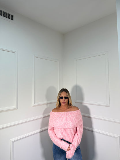 Maxi pull scollo a barca Candy rosa bubble 33895