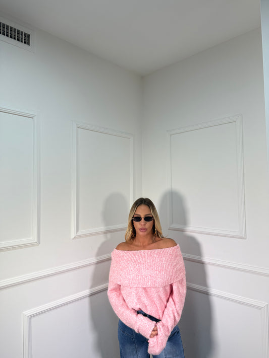 Maxi pull scollo a barca Candy rosa bubble 33895