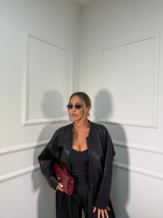 Bomber ecopelle con foulard pois nero by monique 19276