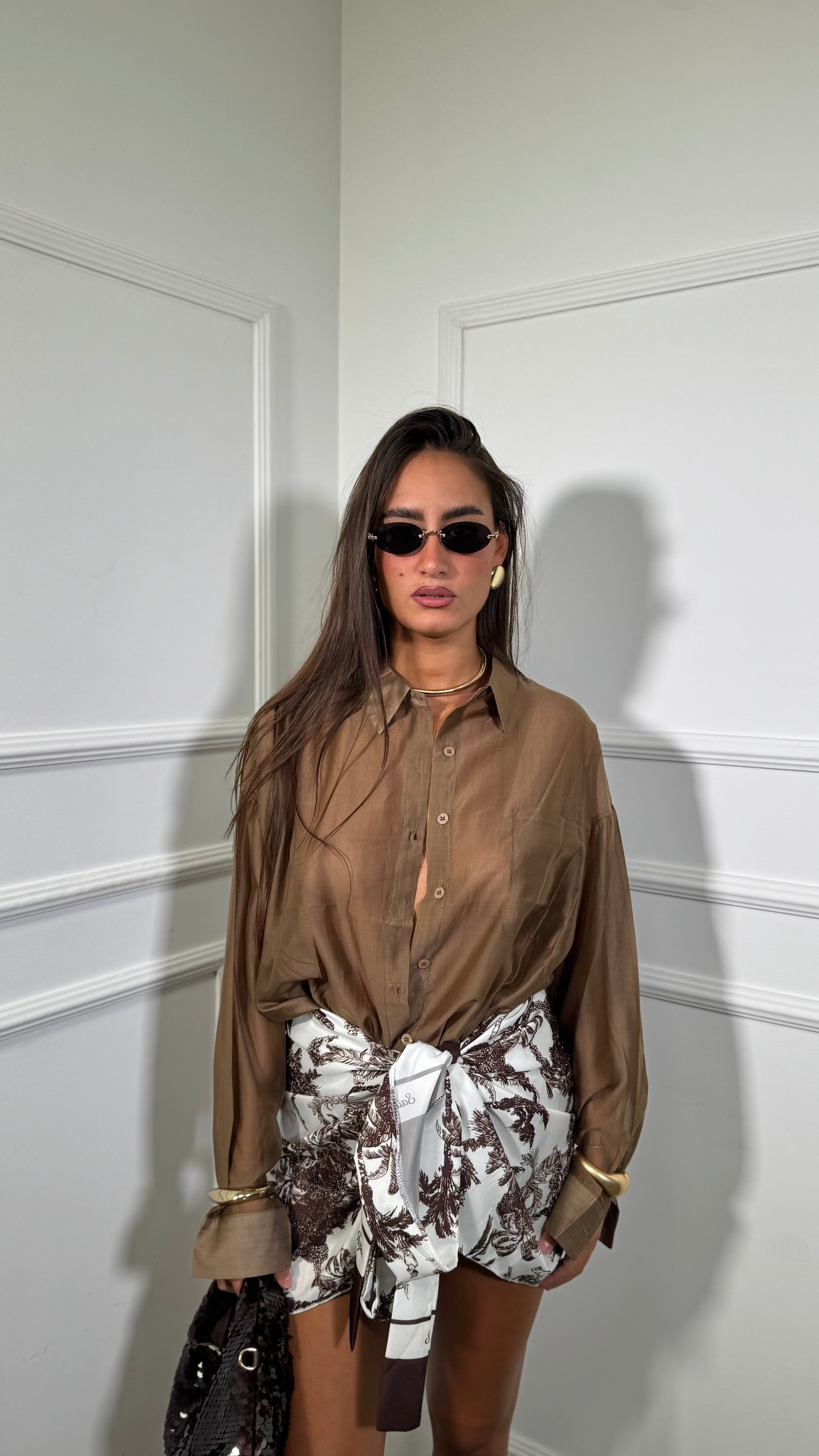 Gonna pareo in satin Jungle marrone