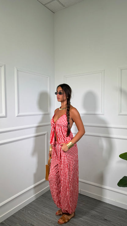 Coordinato a quadretti in viscosa Ada rosso 26129