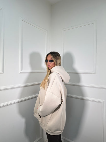Felpa oversize con cappuccio in pile Freedom beige
