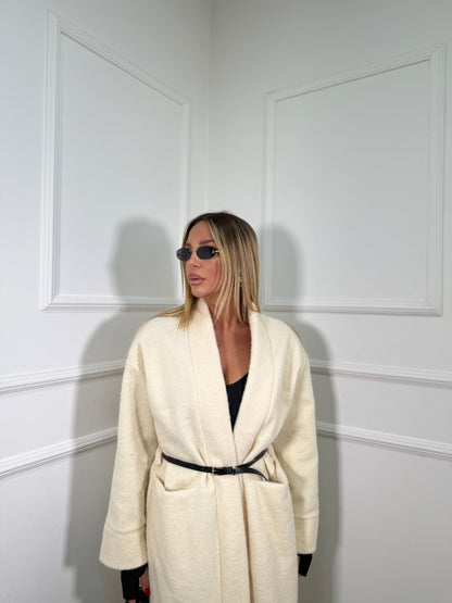 Cappotto lana cotta con cinturino Isabel panna 250179