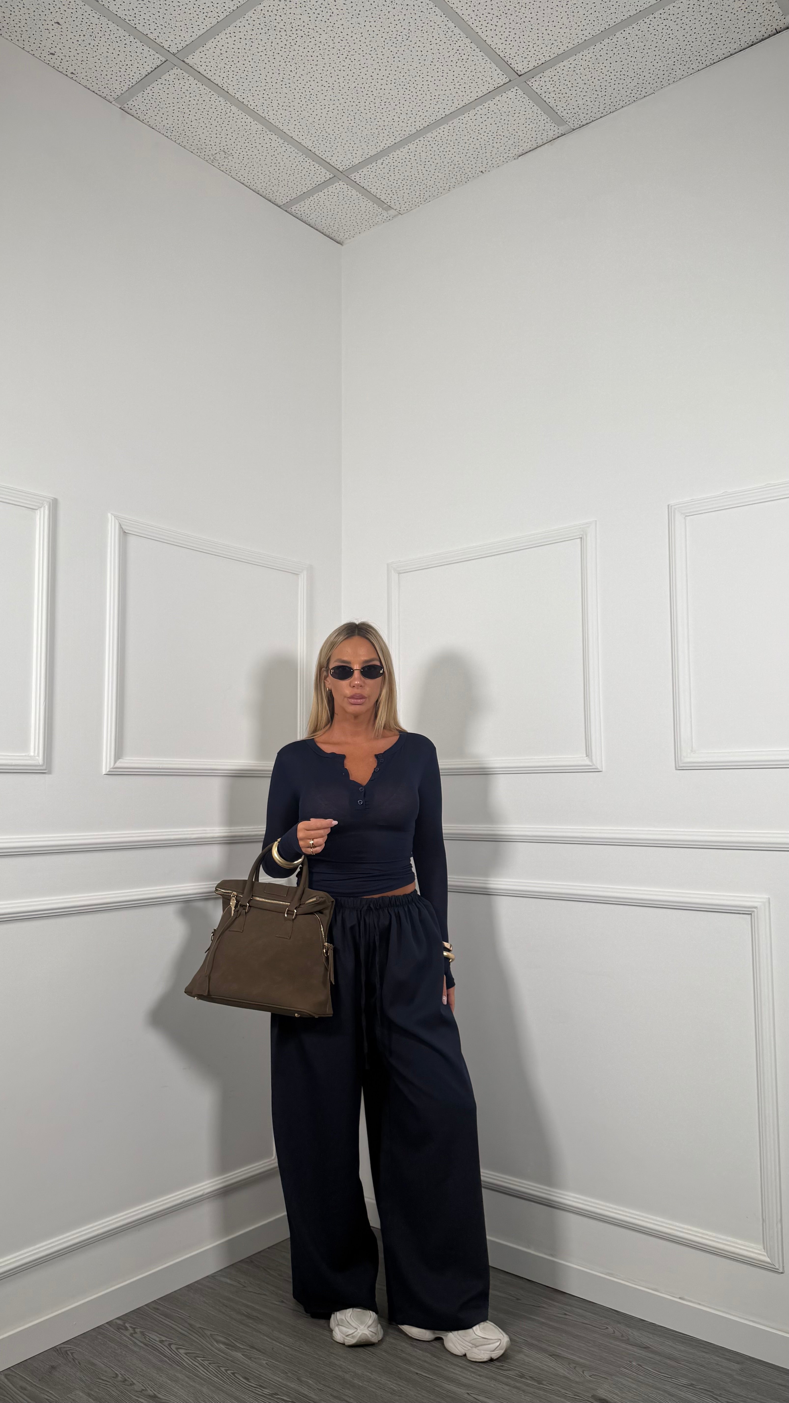 Coordinato september blu Shirt bottoncini + pantalone palazzo 22829