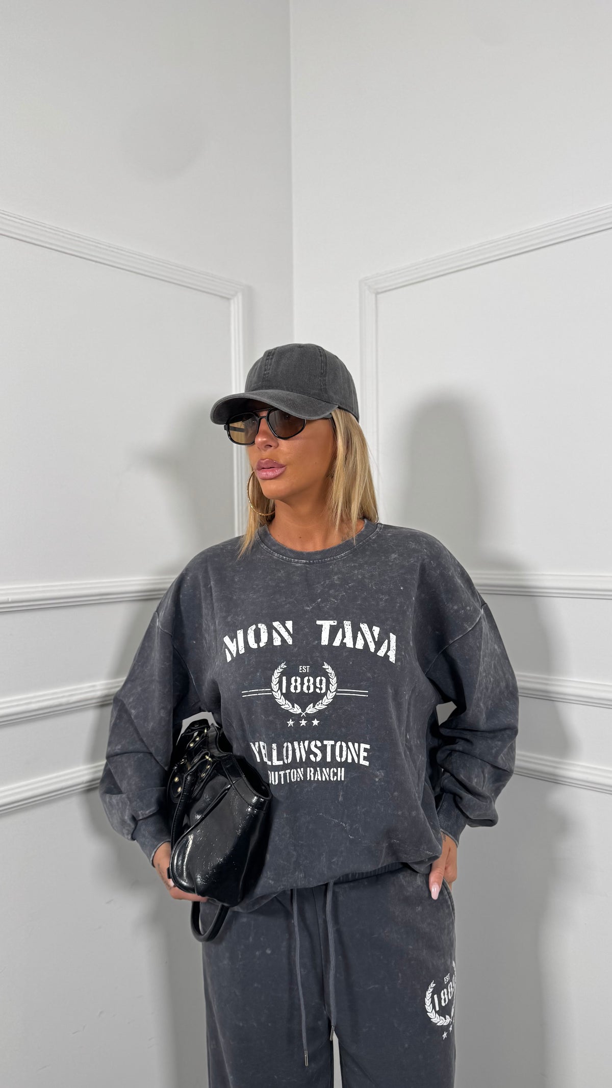 Felpa oversize effetto slavato Montana grigio