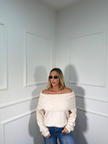 Maxi pull scollo a barca Candy panna 33895