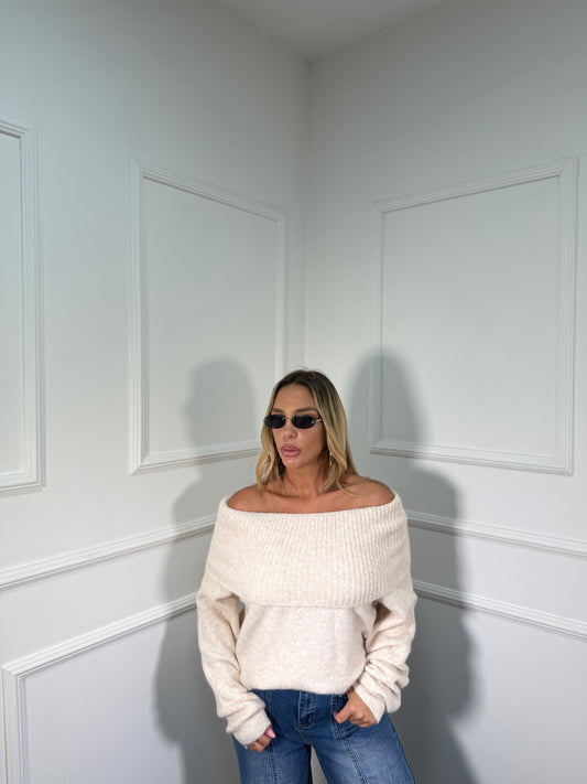 Maxi pull scollo a barca Candy panna 33895