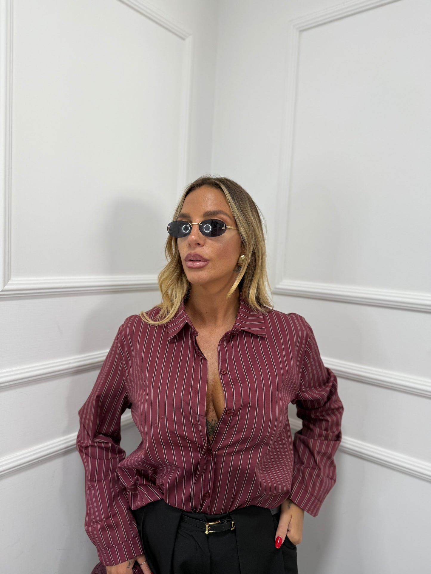 Camicia in cotone oversize a righe Today bordeaux
