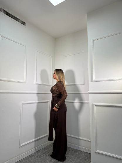 Pantaloni palazzo con fusciacca Karol cioccolato 16067