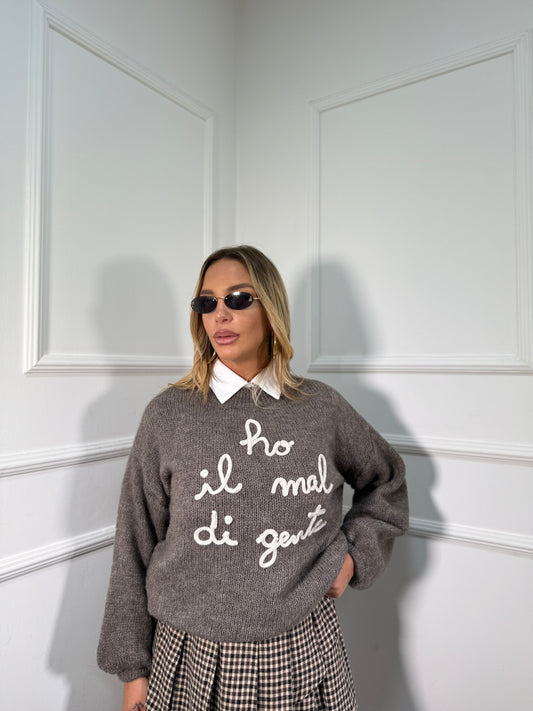 Pullover lana cotta Ho il mal di gente taupe a2903