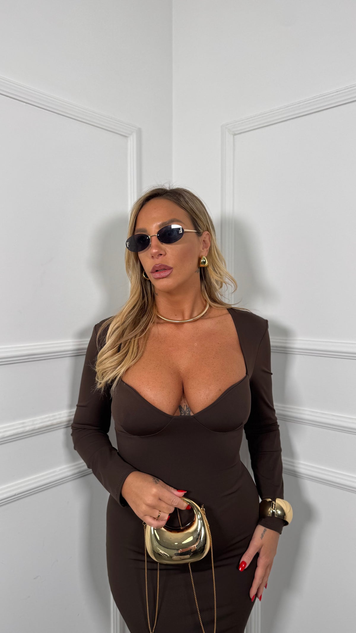 Abito midi in lycra Vogue cioccolato 50239