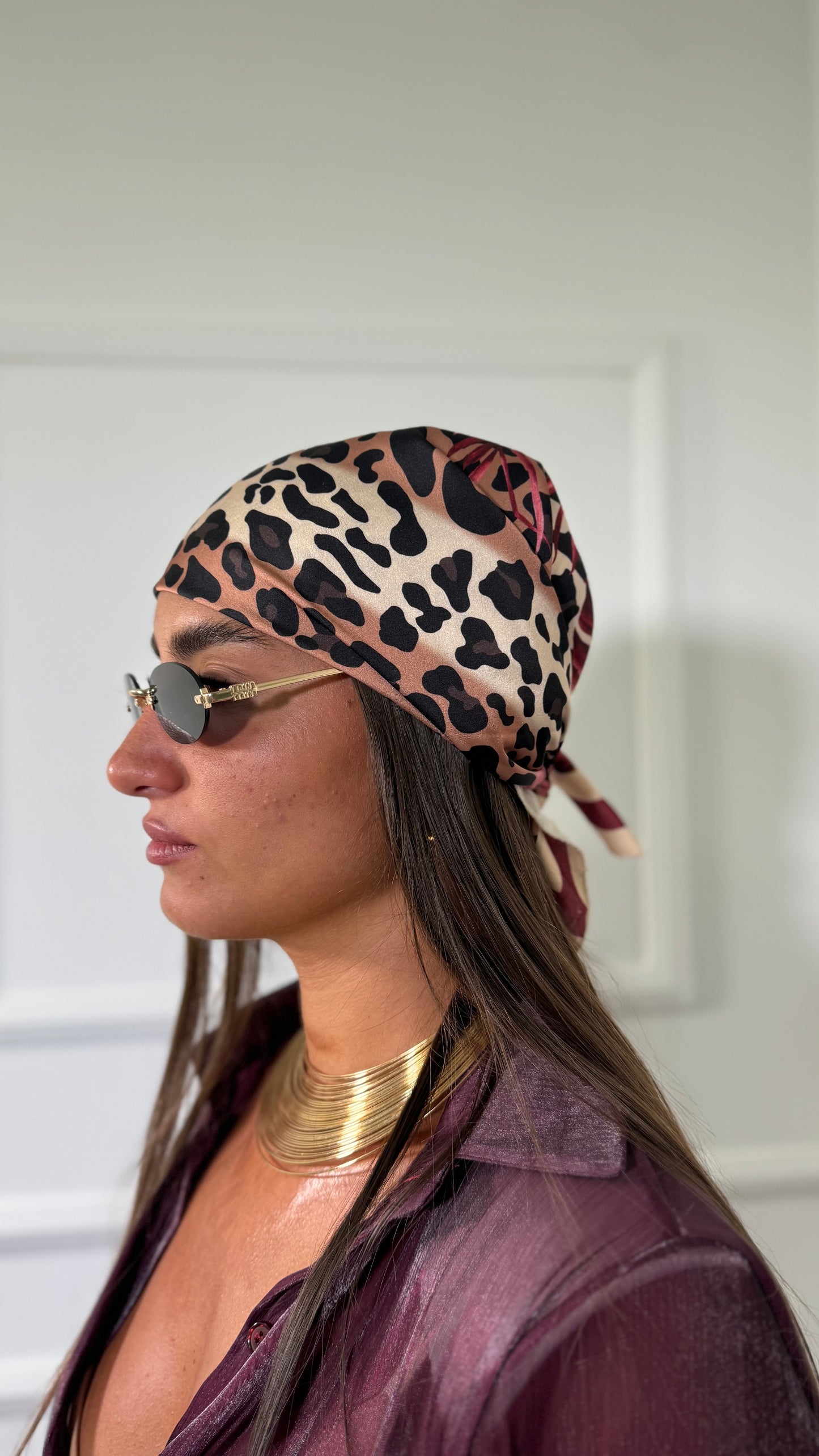 Pareo + bandana in satin maculato Palomas vinaccia 37271