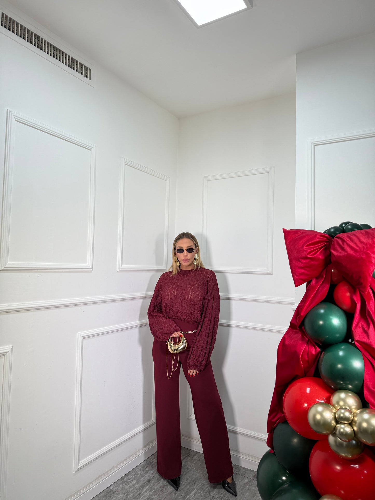 Jumpsuit a palazzo con pizzo Hanita bordeaux 45258