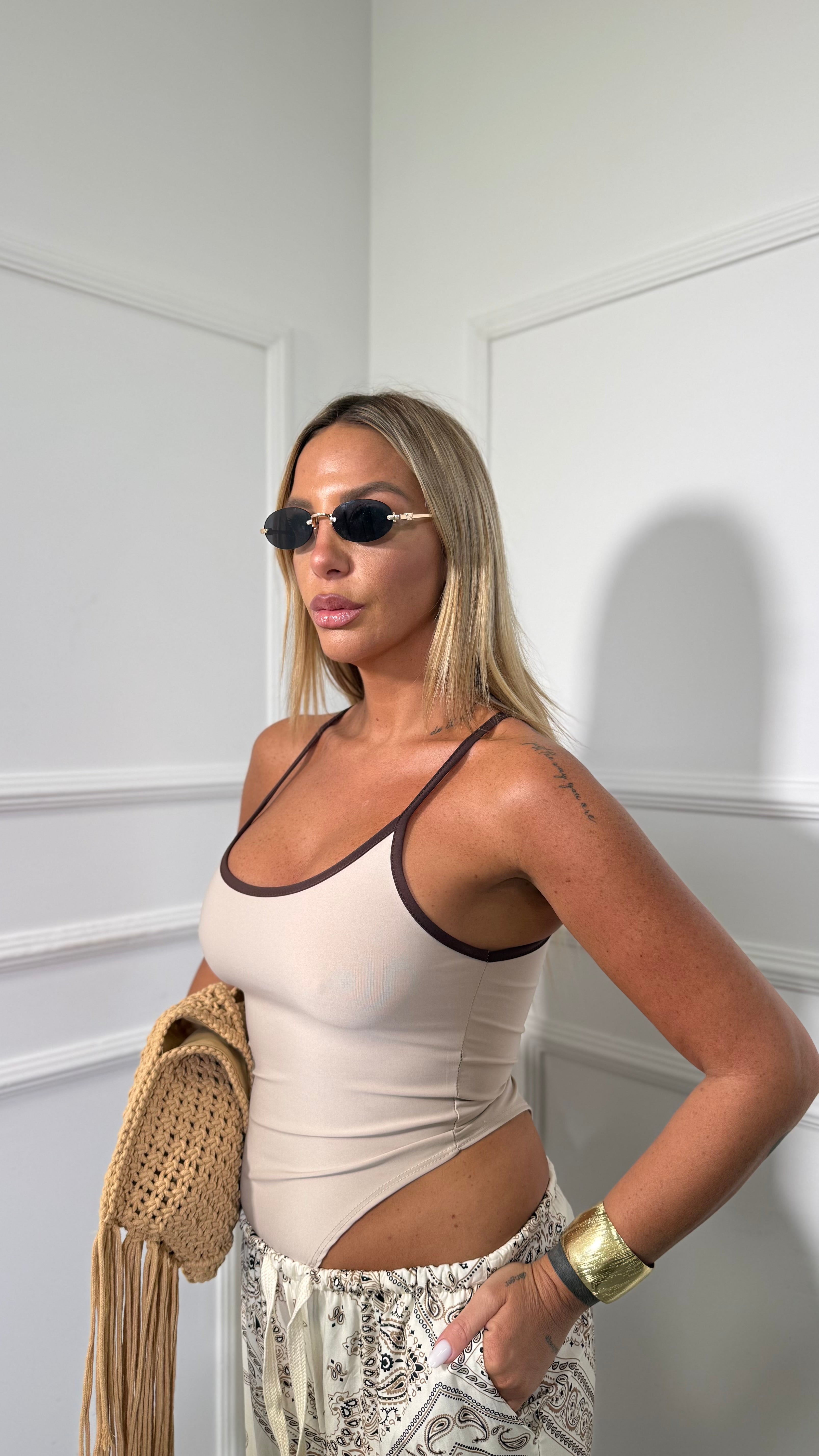 Body in lycra contrast Jessy nude/cioccolato  26898