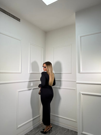 Abito midi in lycra con spalline Abraxas nero 14483