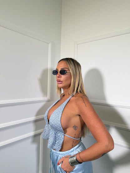 Top in filo laminato Havana azzurro  a4170