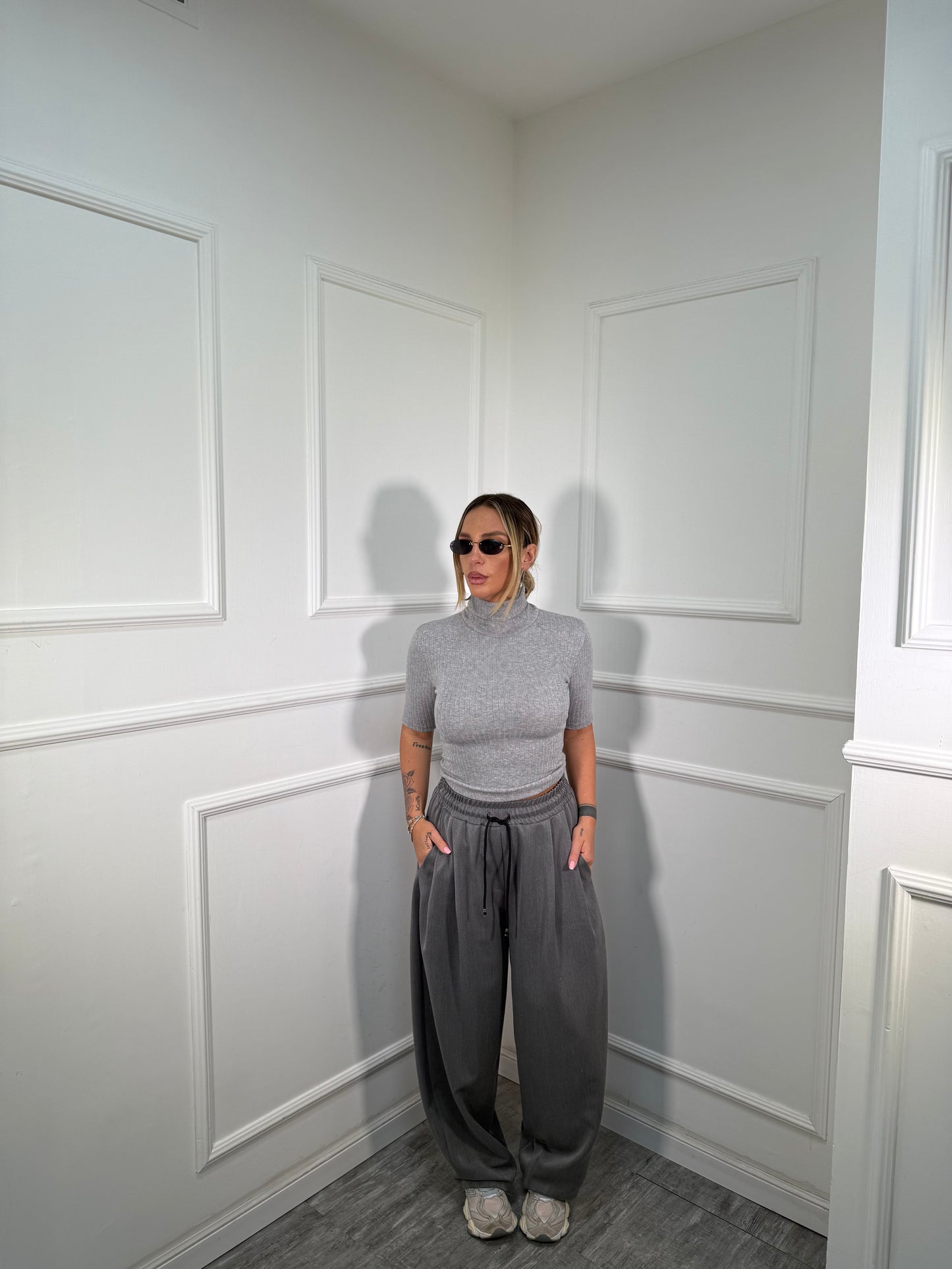 Pantaloni baggy balloon grigio m16085