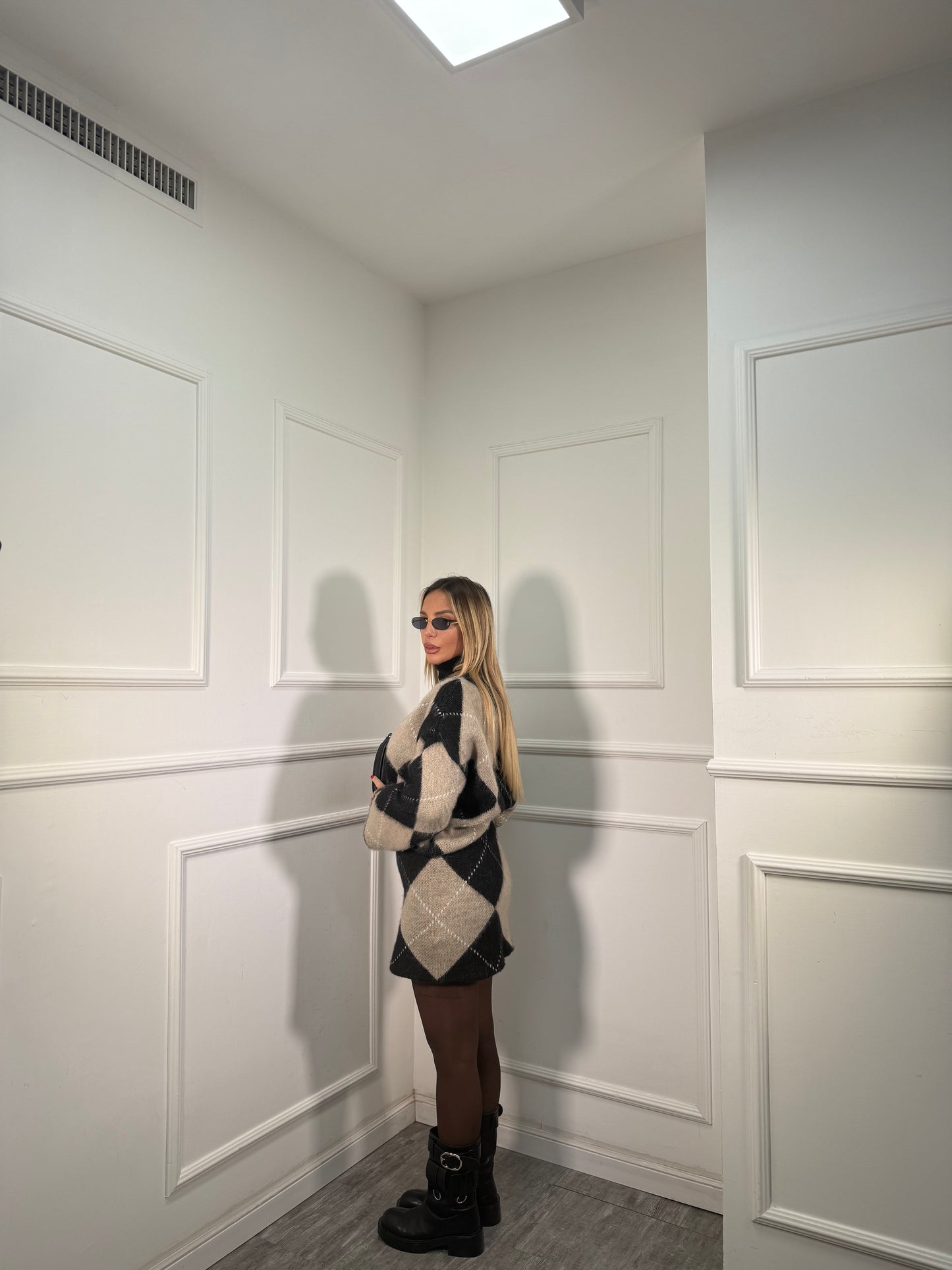 Coordinato rombi in lana cotta Joy nero/beige