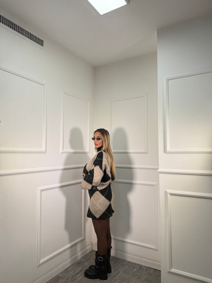 Coordinato rombi in lana cotta Joy nero/beige