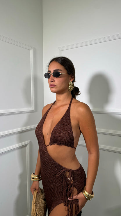 Abito midi in filo lurex Eden marrone ab-8136-lx