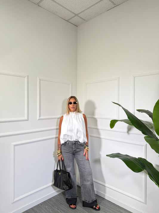 Jeans palazzo con piegone grigio fx5149