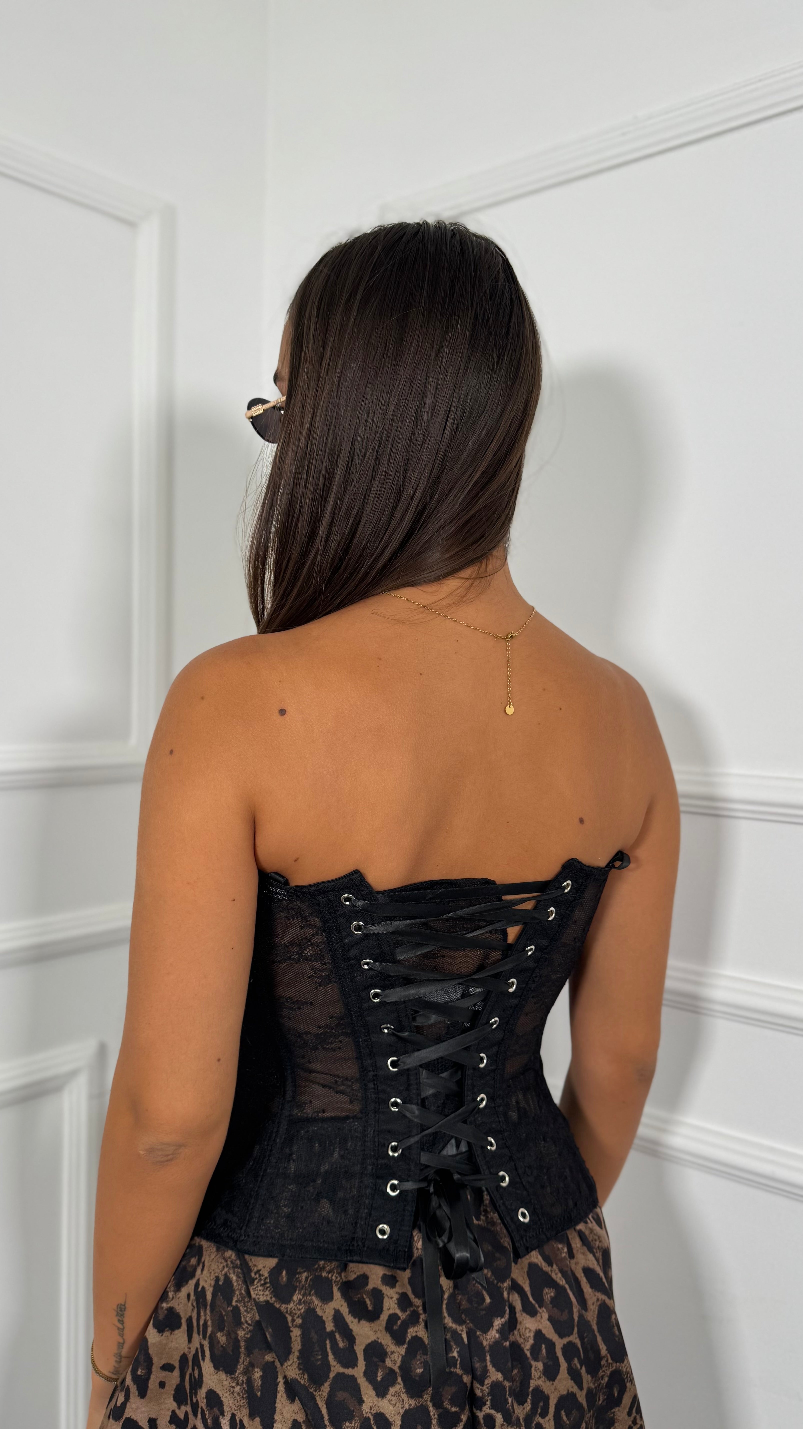 Bustino in pizzo steccato Lavinia nero 6919