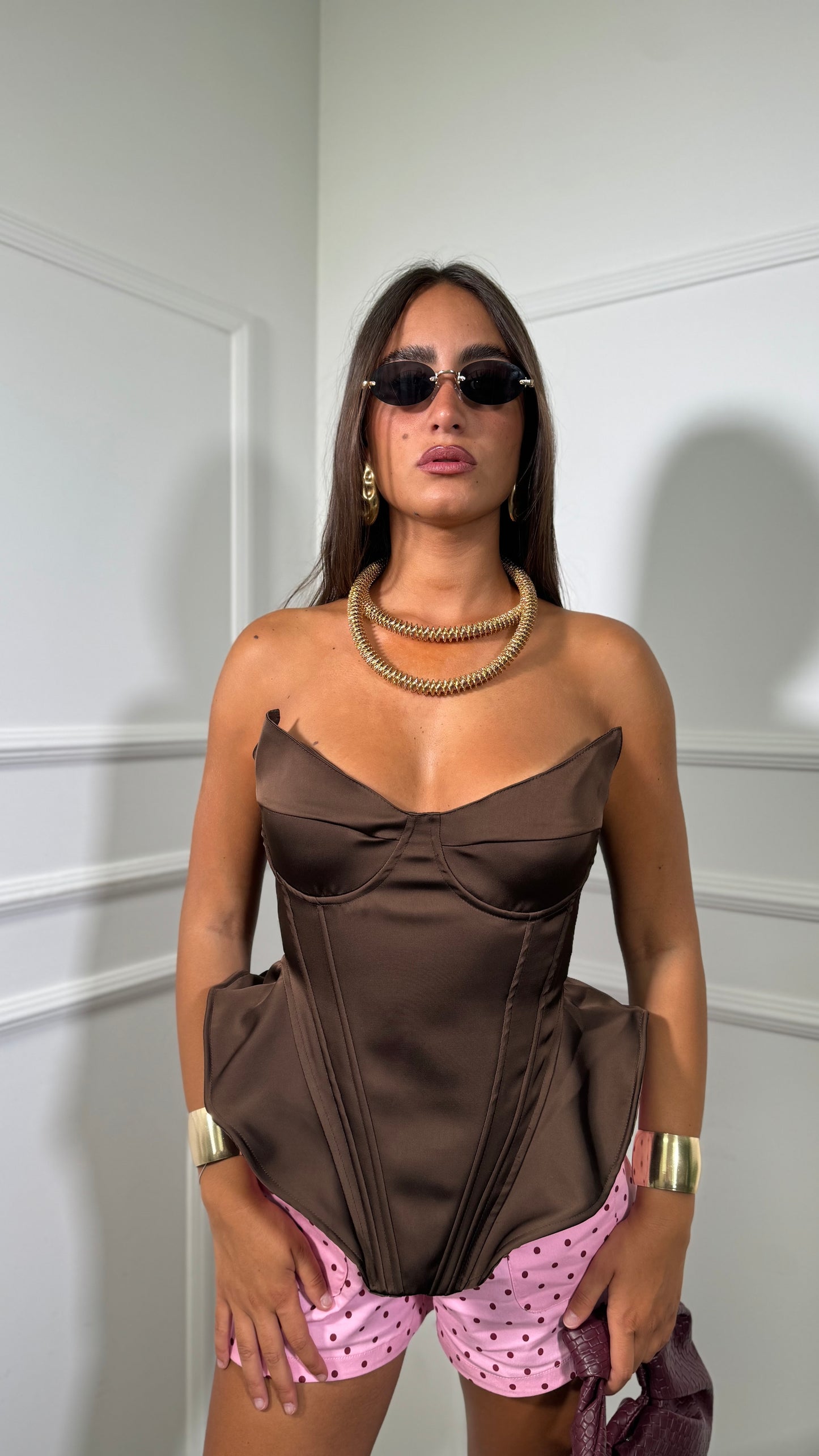 Bustier con rouges steccato Janys cioccolato 2671
