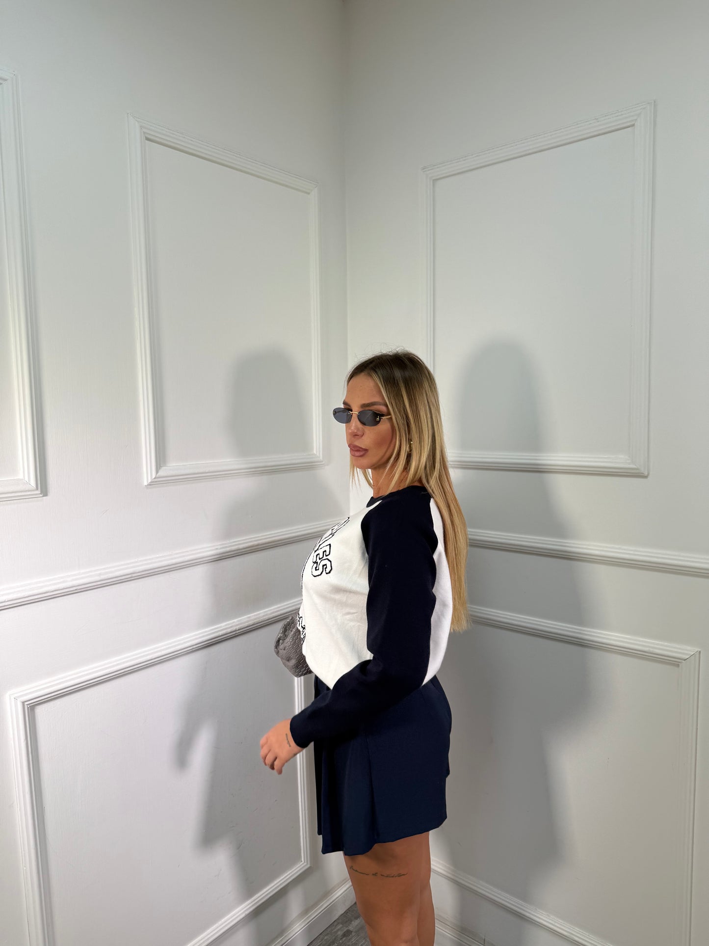 Pullover lana rasata Los Angeles 93 blu/bianco 0181