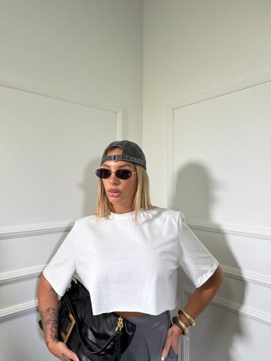 T-shirt crop con spalline taglio vivo (vari colori) 5636
