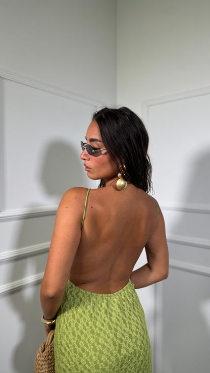 Abito midi in pizzo scollo sul retro verde avocado Mikla a3155