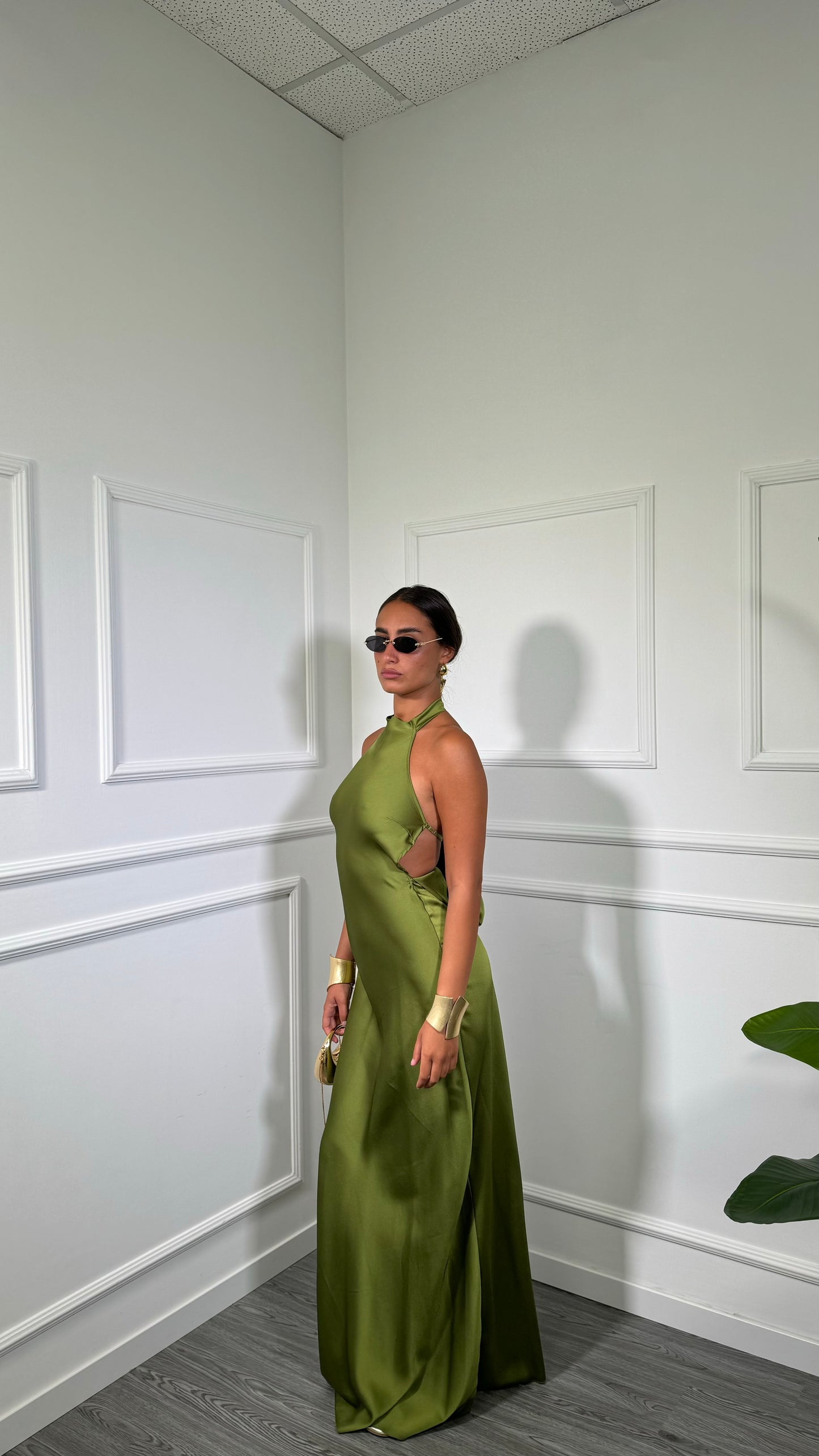 Abito lungo in satin Margiela verde avocado 60532