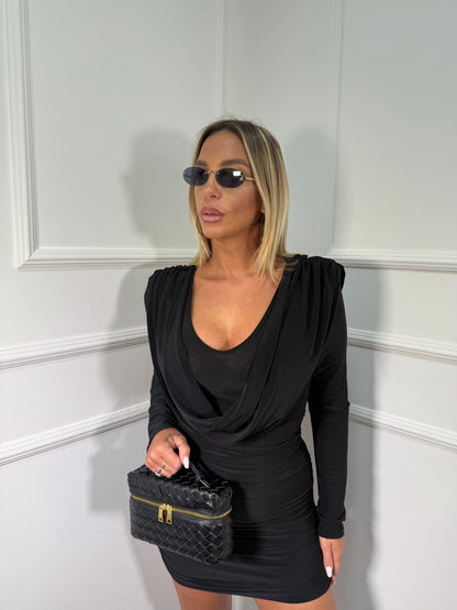 Abito scollo bicchiere con spalline in lycra Marielle nero 7625