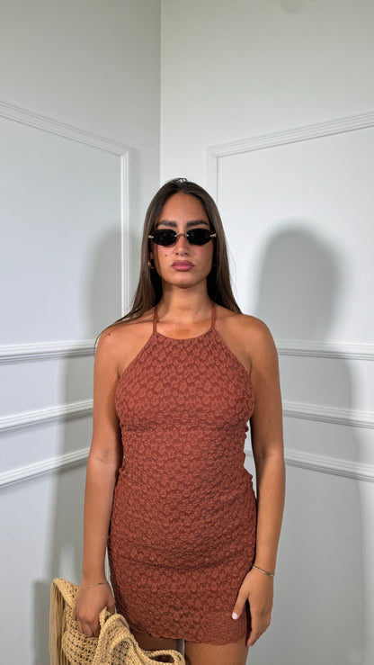 Abito corto in pizzo Bodrum coccio 13870