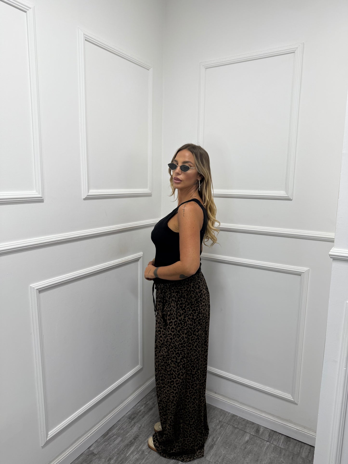 Pantalone palazzo Comfy Curvy maculato marrone 24250