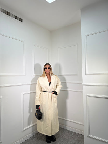 Cappotto lana cotta con cinturino Isabel panna 250179