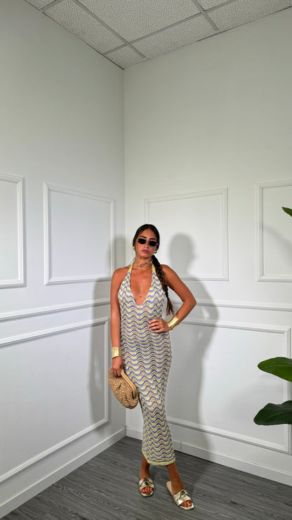 Abito midi in filo lurex zig zag Zama lilla/oro 3778