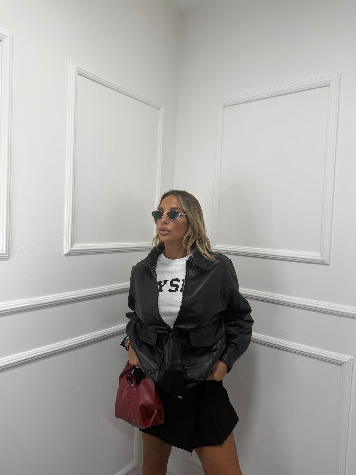 Bomber oversize ecopelle con tasconi Taylor nero 8679
