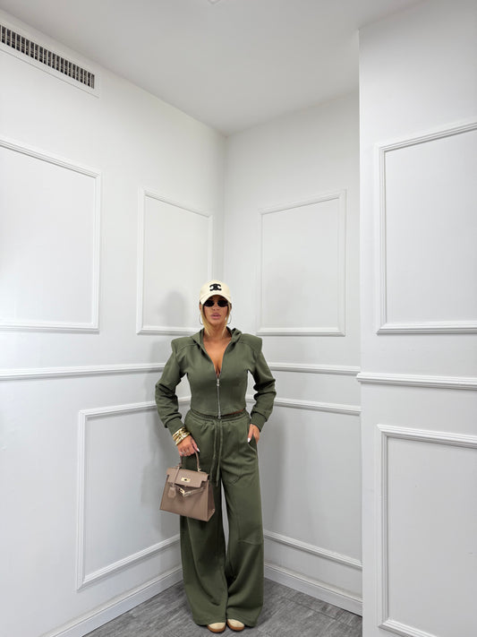 Coordinato in tuta con spallina Copenaghen verde militare ld3388 by lumina