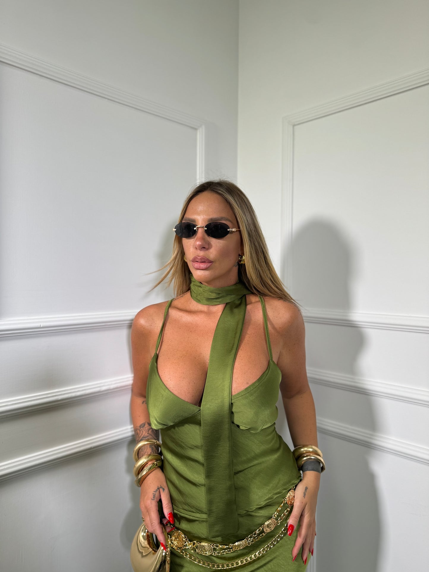 Coordinato in satin Panama verde acido 14064