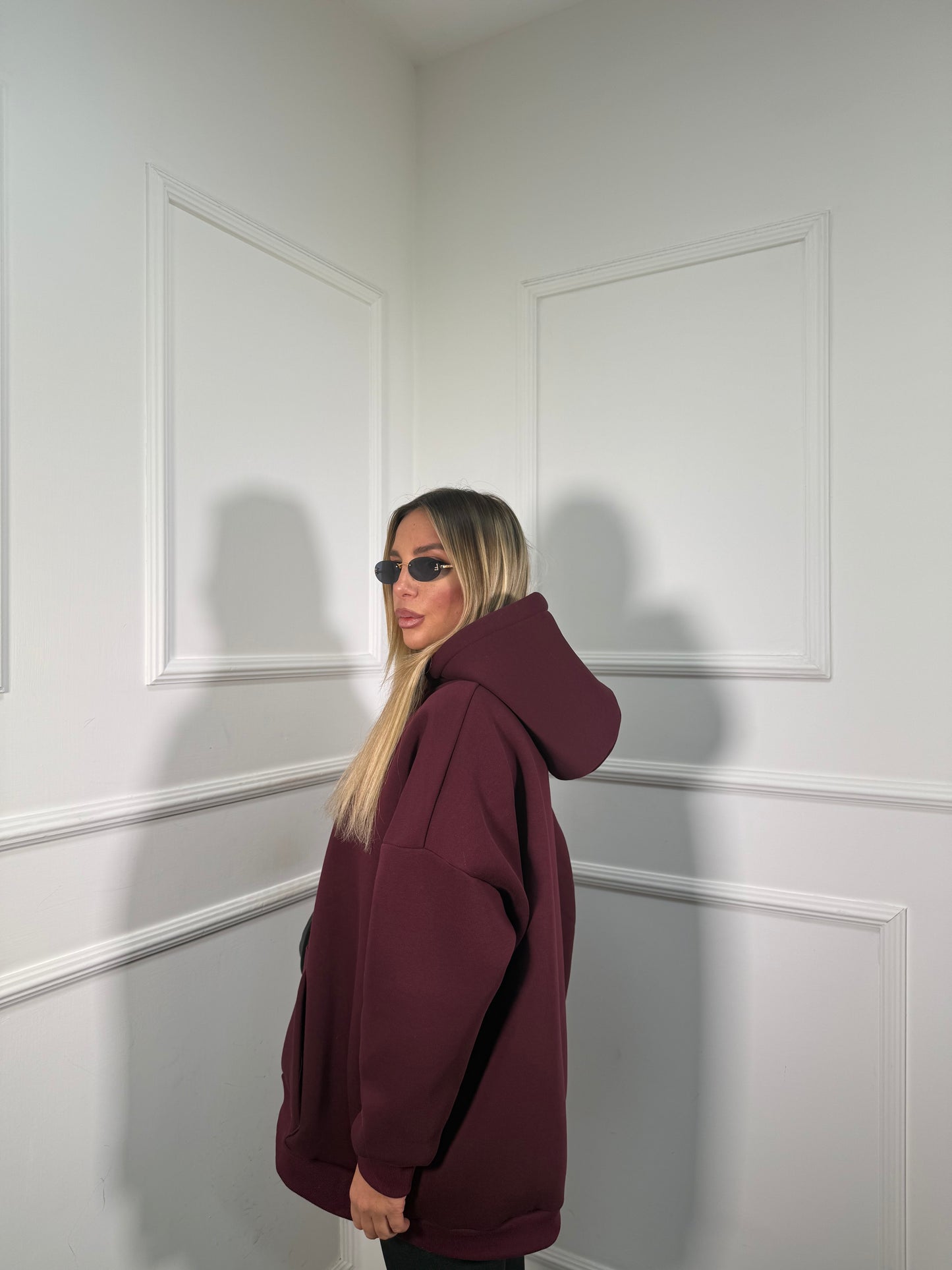 Felpa oversize con cappuccio in pile Freedom bordeaux