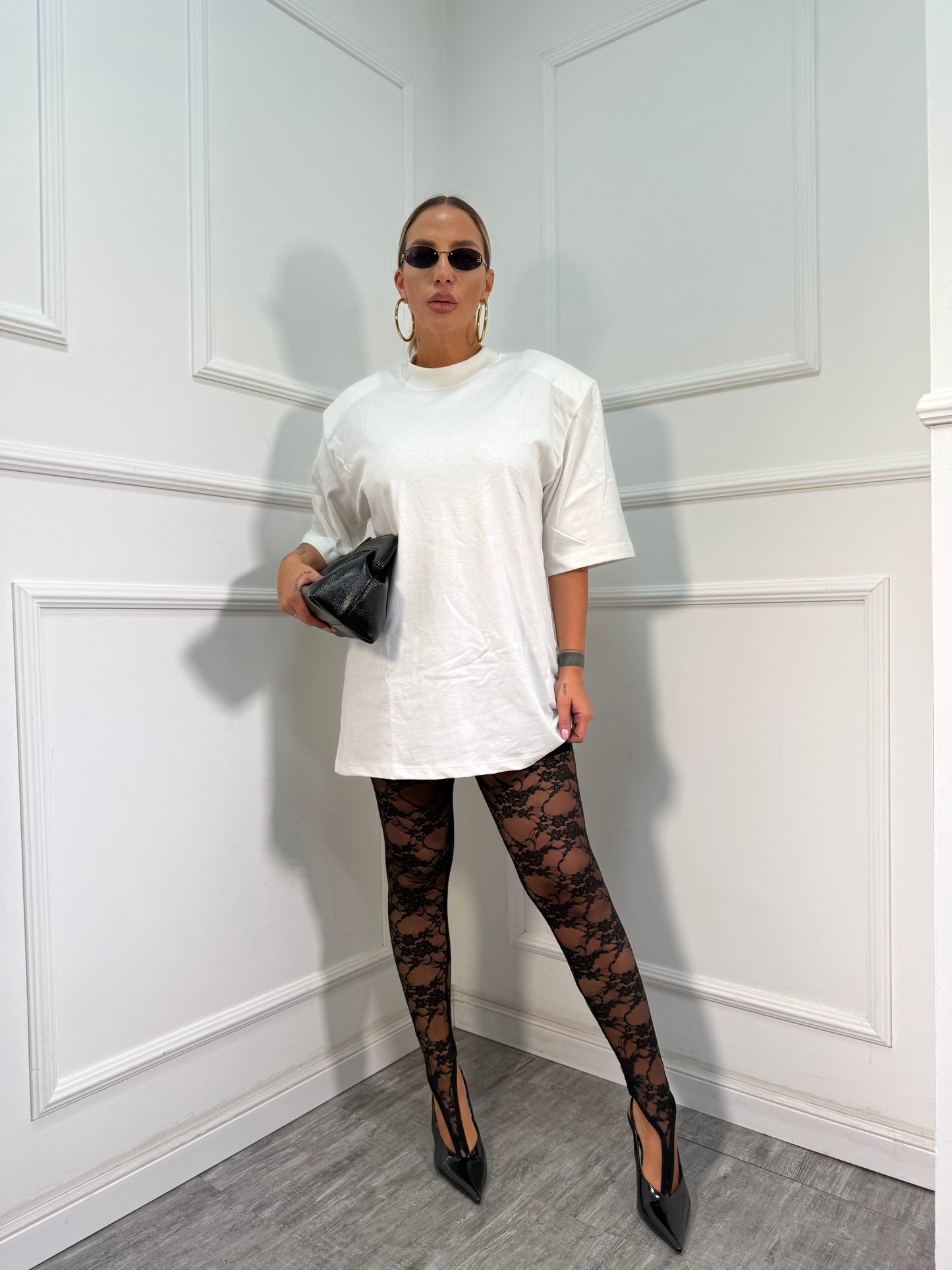 Leggins in pizzo con coulotte nero 6603